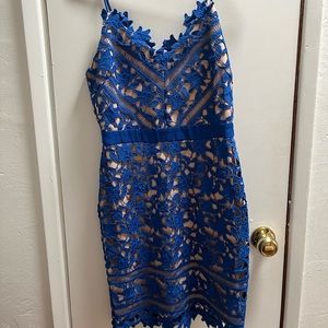 Adelyn Rae Bright Blue Lace Spaghetti Strap Cocktail Dress Size Small